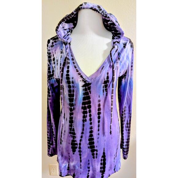 Balance Collection Tops - Balance Collection Women's Size Large Purple Tie Dye Hooded Long Sleeve Top Boho